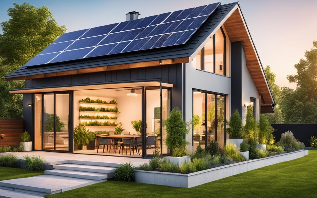 Hogar con sus Ventanales Termopanel abiertos dejan ver muchas plantas dentro y un techo con paneles solares