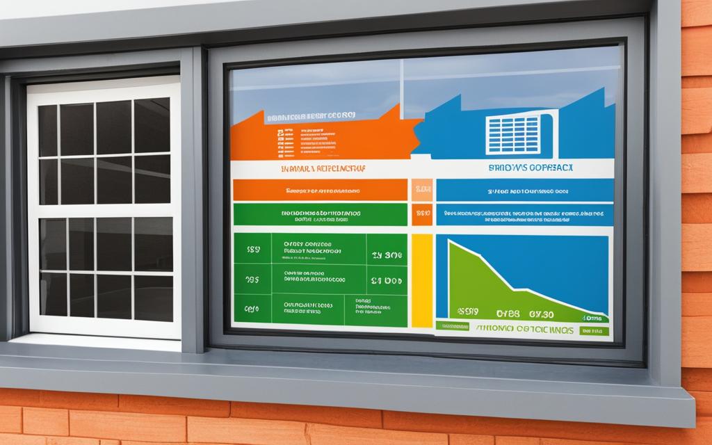 Ilustración de etiqueta descriptiva de eficiencia energética para ventana termopanel de PVC blanco