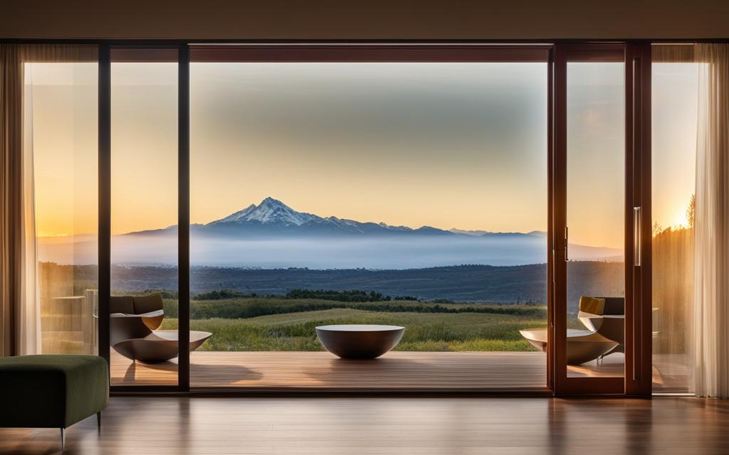 Vista al paisaje cálido desde living con Ventanas de Doble cristal