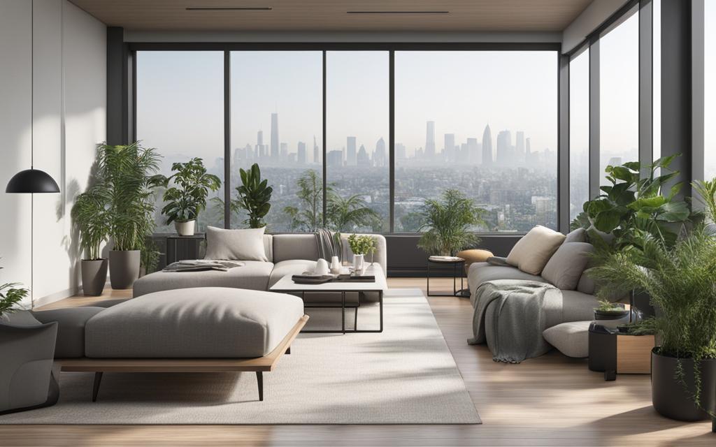 Living de casa con vistas panorámica a través de termopaneles